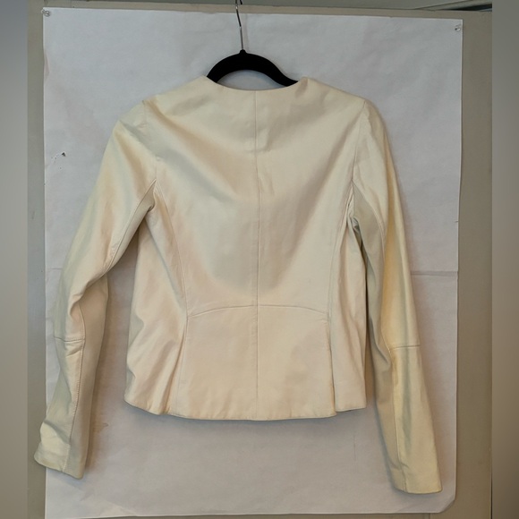 Vince Slim Lambskin Leather Moto Jacket Off-White, Size Small - Picture 3 of 11